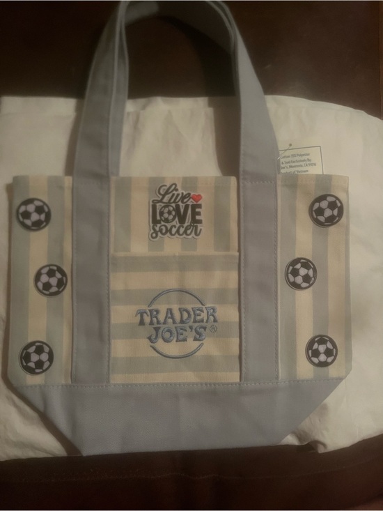 Handbags - Trader Joe's Mini Light Blue Striped Canvas Tote - Live Love Soccer